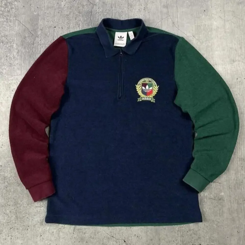 Adidas vintage colorblock terry cloth quarter zip  medium
